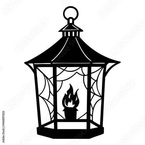 Halloween lantern vector image with spider webs and spooky flame for diy crafts and decorations design isolated on transparent background