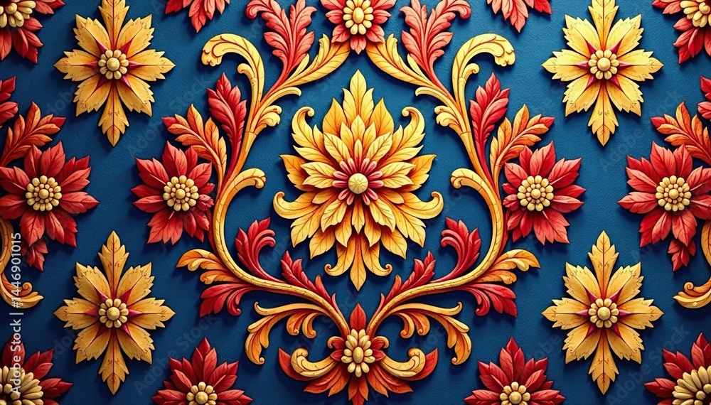 Intricate floral damask pattern, woven textile texture, refined, style Intricate floral damask pattern, woven textile texture, refined, style