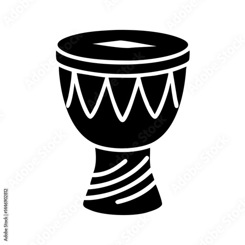 Black and White Graphic of a Djembe Drum, a Membranophone