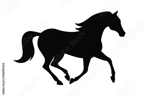 Black Horse Silhouette Vector. Running Stallion Graphic Clipart.