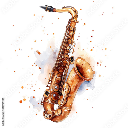 illustration of Saxophone With Gold Finish, watercolor vector, isolated on a white background.