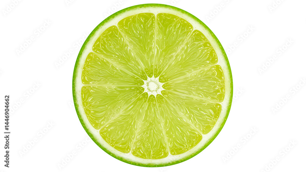 Freshly cut lime showing vibrant green interior and textured flesh, perfect for cocktails or culinary uses Freshly cut lime showing vibrant green interior and textured flesh, perfect for cocktails or culinary uses