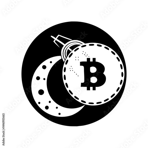 Bitcoin lunar eclipse, space exploration and cryptocurrency growth concept illustration