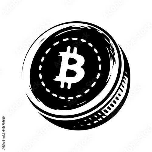 Grunge Bitcoin Logo Design, Black and White Cryptocurrency Emblem Illustration