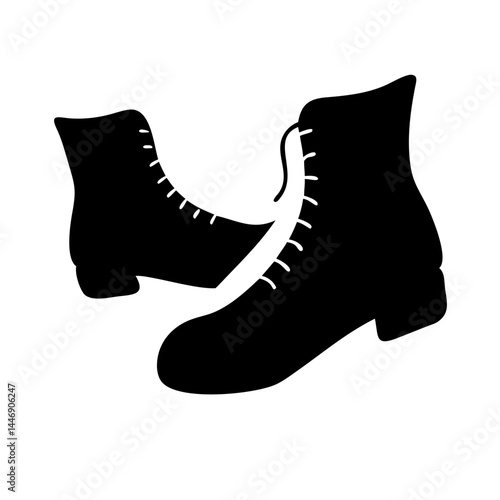Stylish and rugged black lace up boots footwear silhouette illustration