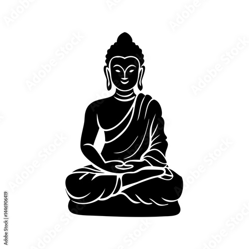 Siddhartha Gautama in Meditation Black and White Silhouette Simple Design Image