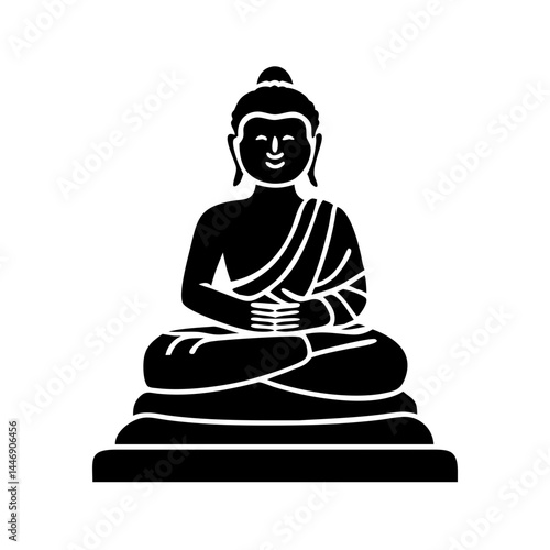Meditating Buddha statue on a tiered platform symbolizing peace and enlightenment