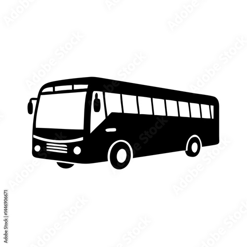 Simple Black and White Graphic Illustration of a Passenger Bus Vehicle