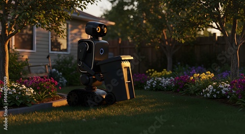 Robot in Garden with Flowers