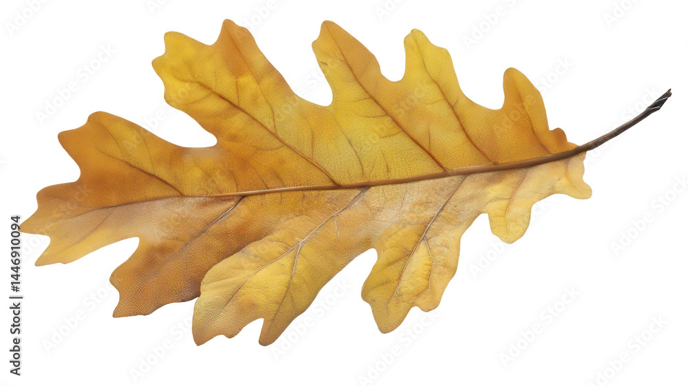 Fototapeta premium Yellow Brown Oak Leaf in Autumn Style Isolated on White Transparent Background