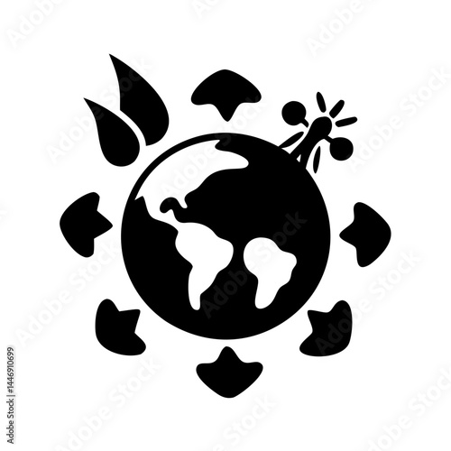 Symbolic black and white illustration representing global challenges and environmental degradation