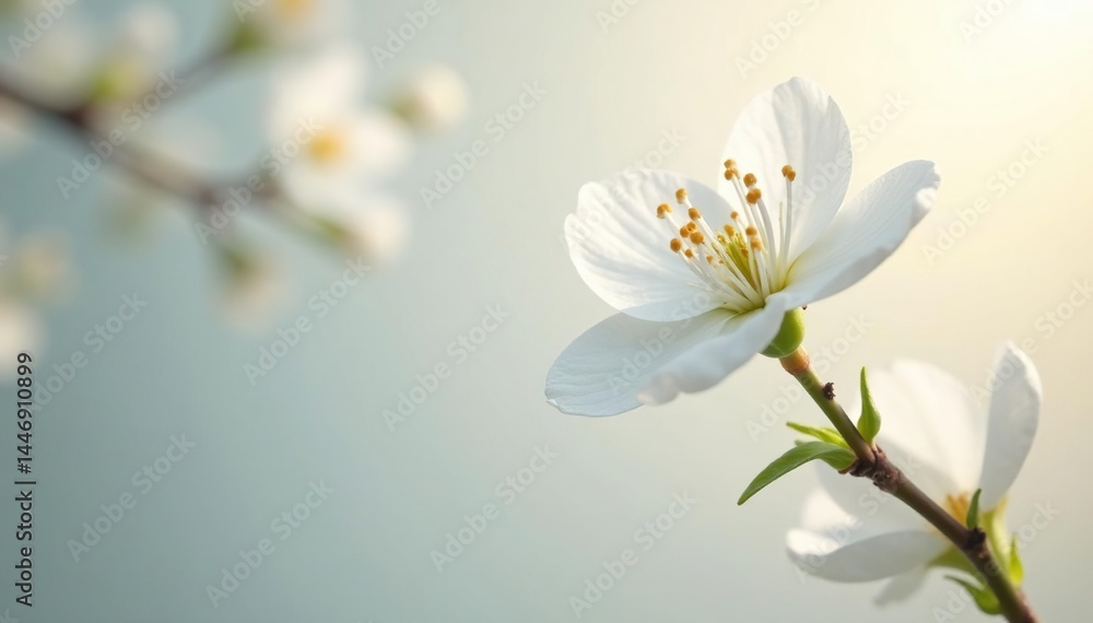 Fototapeta premium Delicate white blossom against pure white, soft light , blossom, soft