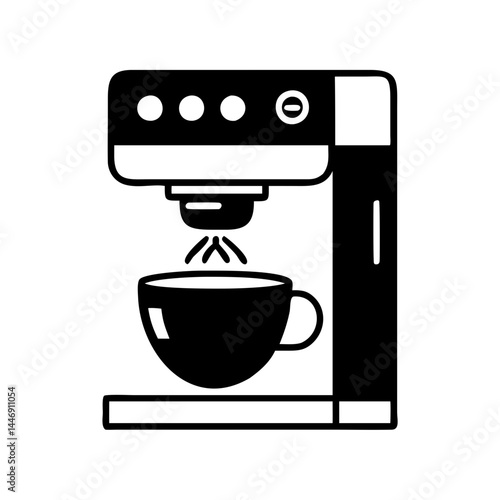 Minimalist coffee machine illustration pouring coffee into a cup icon design