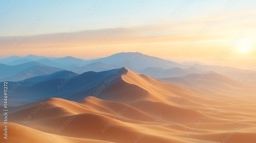 Naklejka premium Sand dunes meet distant mountain range