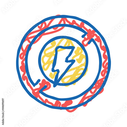 lightning prohibition sign icon doodle illustration