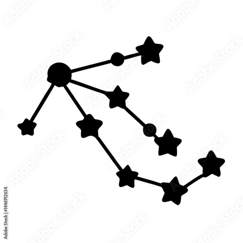 Stylized constellation of stars with connected lines and spherical connection points