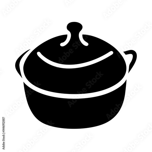 Black silhouette illustration of a cooking pot with a lid and handle