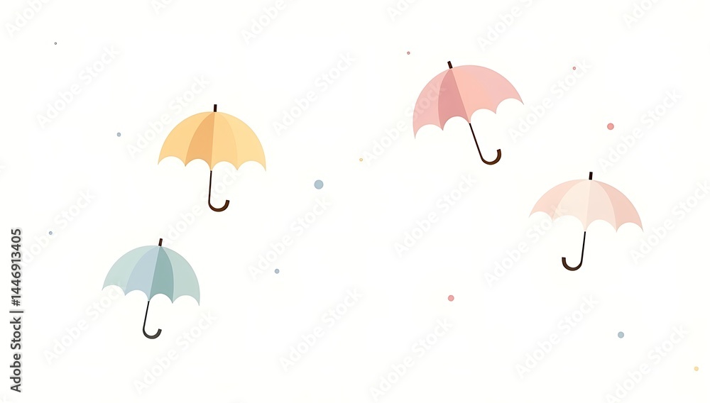 Flat vector illustration of falling abstract raindrops and tiny umbrellas in pastel yellow, baby blue, and rose pink, creating a cheerful minimalist rainy-day design on white.
Flat vector illustration of falling abstract raindrops and tiny umbrellas in pastel yellow, baby blue, and rose pink, creating a cheerful minimalist rainy-day design on white.
