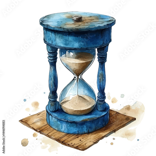 Sand-filled Hourglass Used For Navigation, vector watercolor illustration, isolated on a white background.