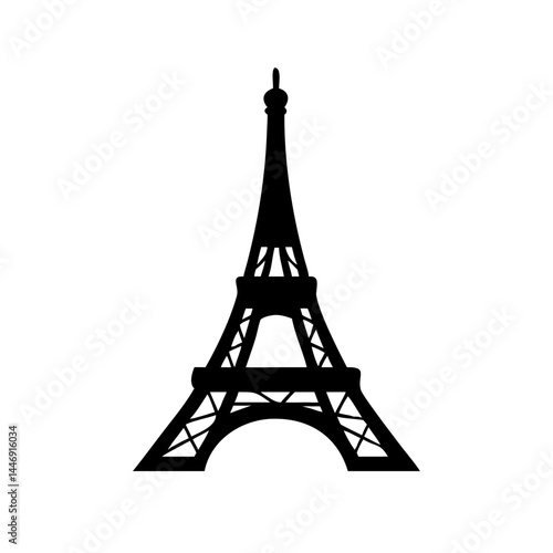 Silhouette of the iconic Eiffel Tower in Paris against a white background