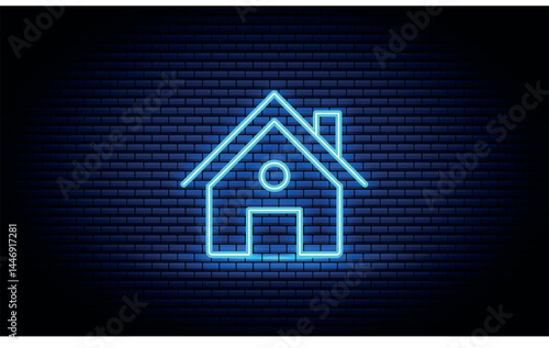 Neon Blue color Home icon. bright House sign. Neon Outline Building icon. Web home flat icon for apps and websites. Home, House, Building symbol.