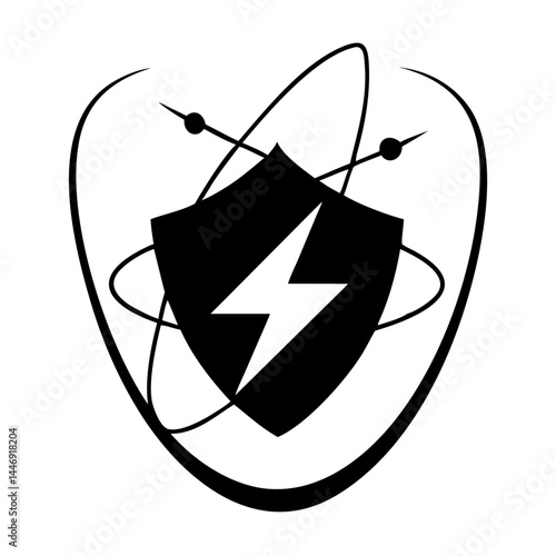 Shield of protection with a lightning bolt inside, guarded by orbits