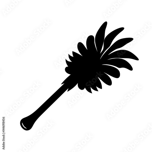 Black Silhouette of a Feather Duster against a White Background, Ready to Clean