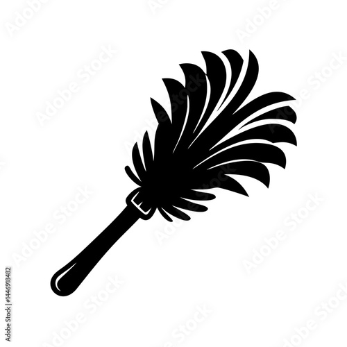 Detailed black silhouette of a feather duster on a white background