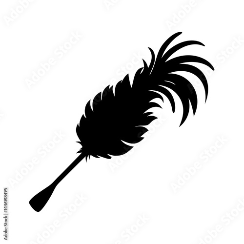 Silhouette of a fancy feathered duster for cleaning with elaborate feathering