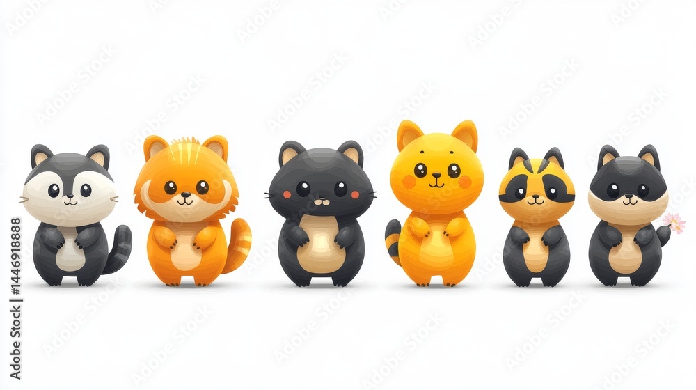 Naklejka premium Cute animal figures in a cheerful display.