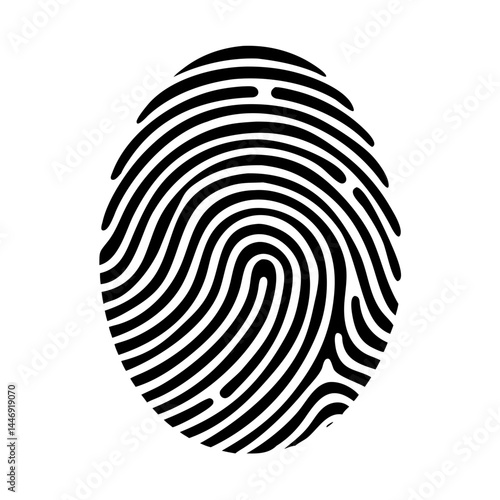 Detailed black fingerprint on a white background representing identity verification
