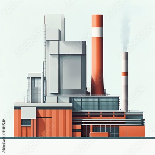 High-performance nuclear power plant with bold asymmetrical forms, no background.