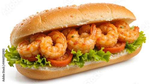 A Fresh Shrimp Po Boy Sandwich with Lettuce Tomato Isolated on Transparent Background