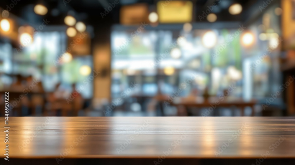 Cafe interior blurred background with wooden table and soft lighting Cafe interior blurred background with wooden table and soft lighting