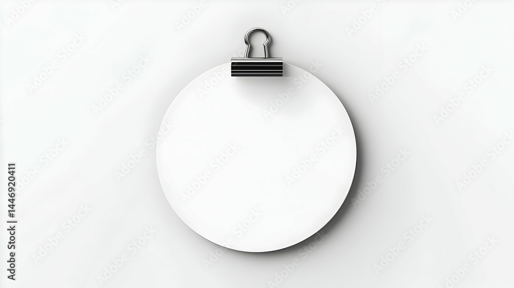 Minimalistic White Circular Note with Clip on Plain Background Minimalistic White Circular Note with Clip on Plain Background