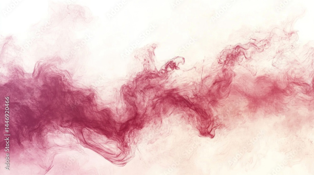 Fototapeta premium Abstract representation of swirling, pink-red smoke on a white background.