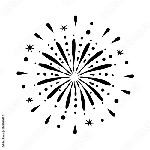 Black and white abstract explosion of stars and dots background design