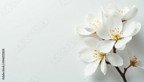 Delicate white blossoms against a pure white backdrop, spring, botany, nature