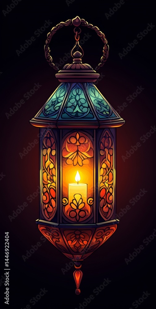 Ornate, hanging lantern with stained glass Ornate, hanging lantern with stained glass