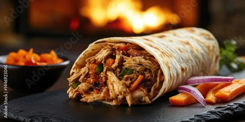 Obraz na płótnie Savory pulled meat wrap with veggies