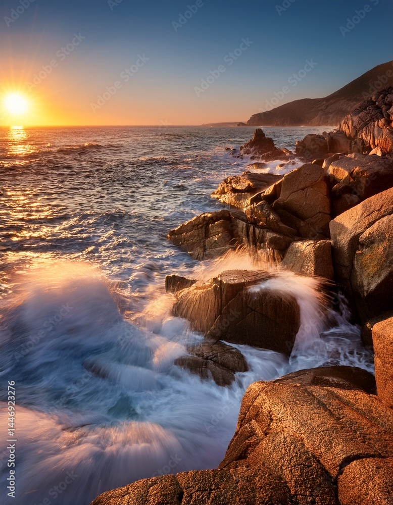 Obraz premium coastline with foamy waves crashing against cliffs 