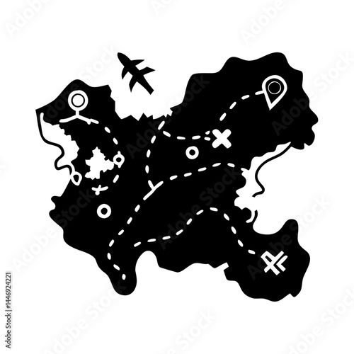 Abstract Map with Plane and Dotted Route Suggesting Travel or Adventure