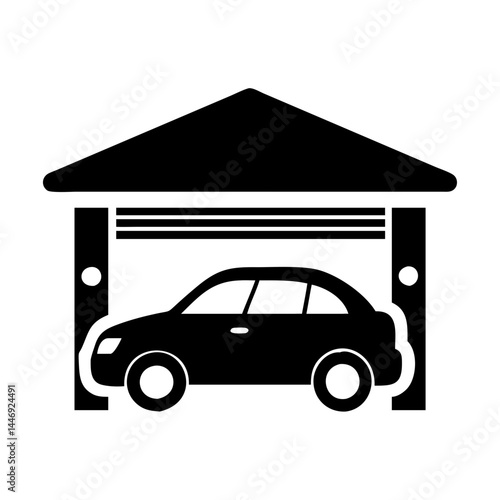 Silhouette of a car parked in a garage or car shelter