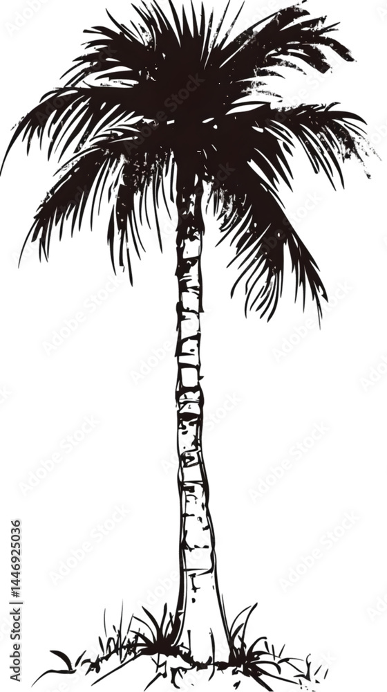 Fototapeta premium Dark Palm Tree Silhouette Illustration, Isolated Transparent Background