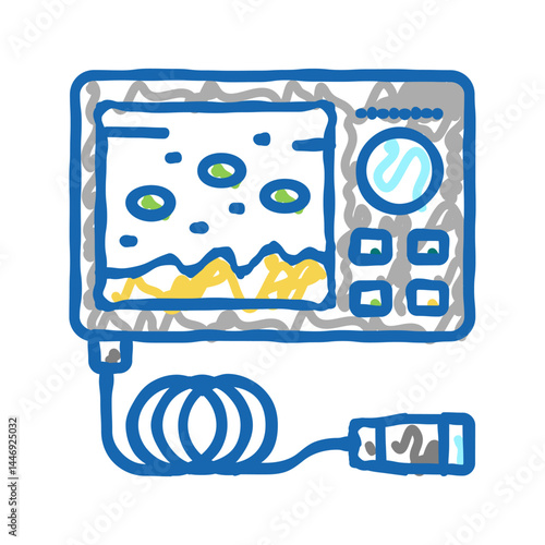 underwater ice fishing camera icon doodle illustration