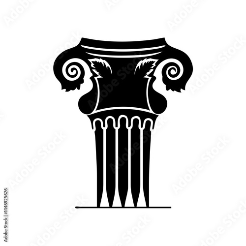 Stylized Black and White Rendering of Ionic Column Capital and Shaft