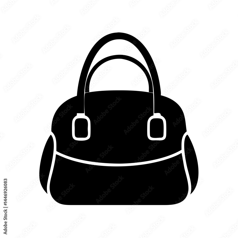 Elegant black handbag with double handles and contrasting trim detail illustration