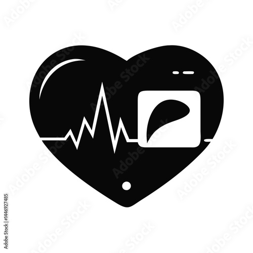 Heart with Heartbeat Symbol and Sonogram Image Representing Cardiovascular Health