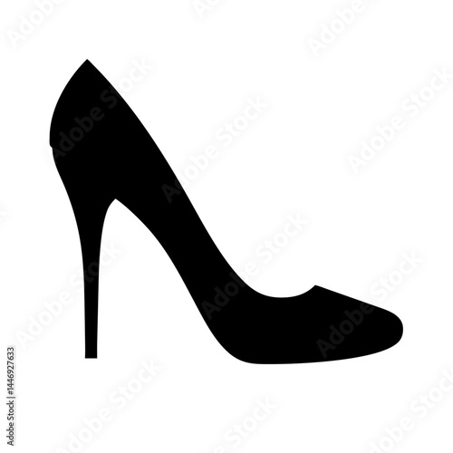 Elegant black high heel shoe silhouette on a clean white background