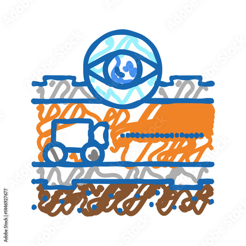 supervision and researching pipeline construction icon doodle illustration